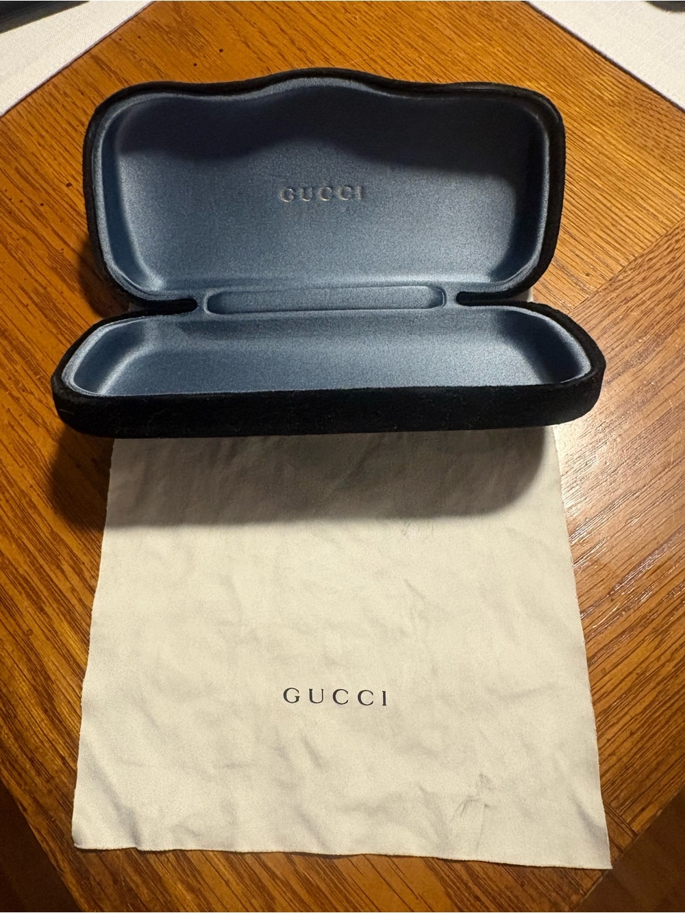 Gucci Black Velvet Eyewear Case with Blue Lining